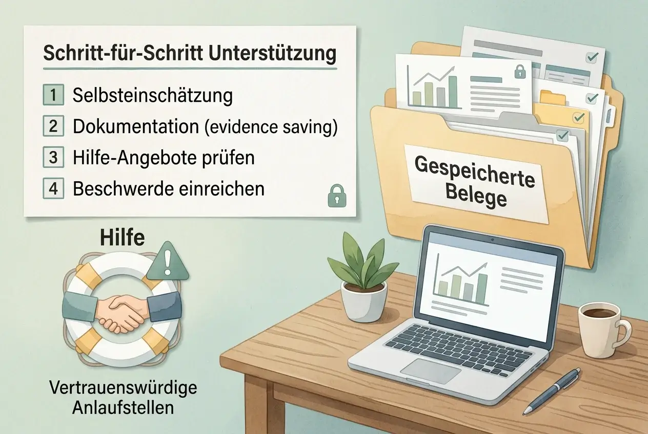 Sachliche Schritte für Beschwerde, Meldung und Selbstschutz bei Glücksspielproblemen